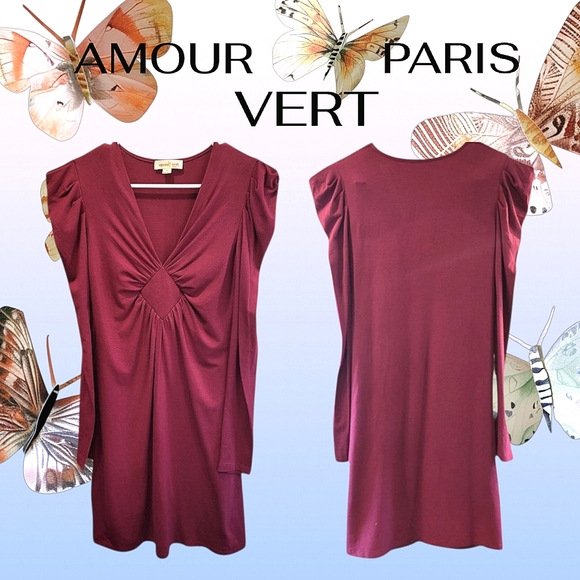 Amour Vert Long Sleeve Wine Dress SIZE S - Picture 1 of 7